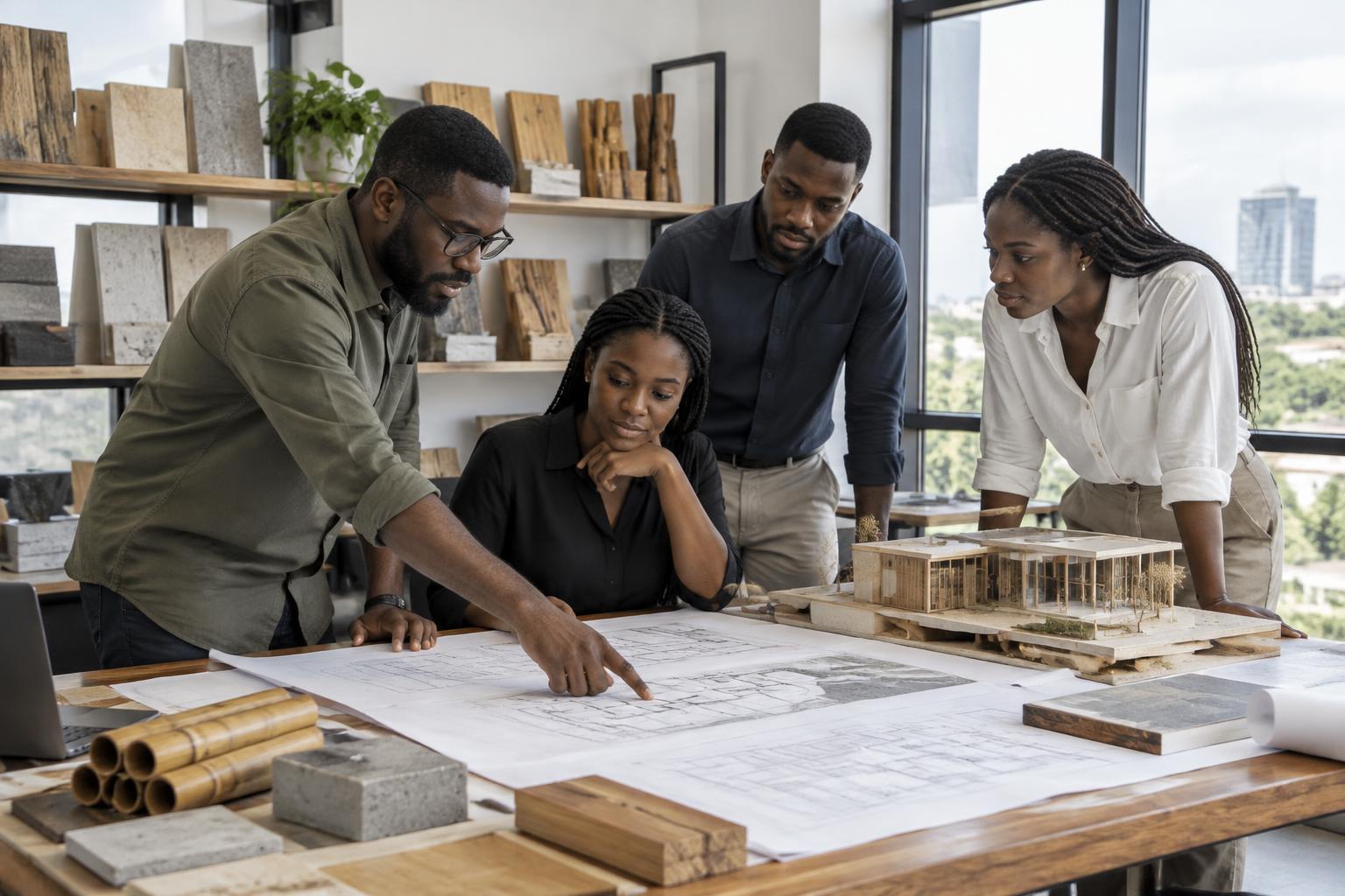 Concept of an architecture team reviewing passive-design plans